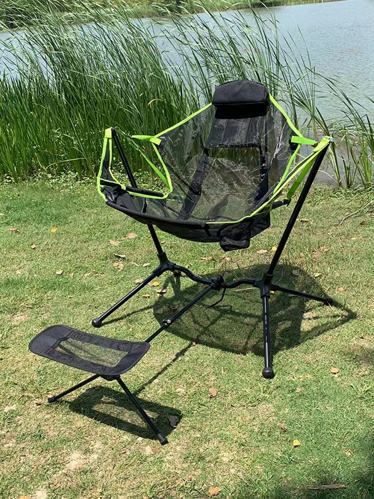 Rocking Chair Camping Folding Adjustable Balancin Chair Garden Leisure Swing Outdoor Portable Beach Chair BBQ Picnic Footstool