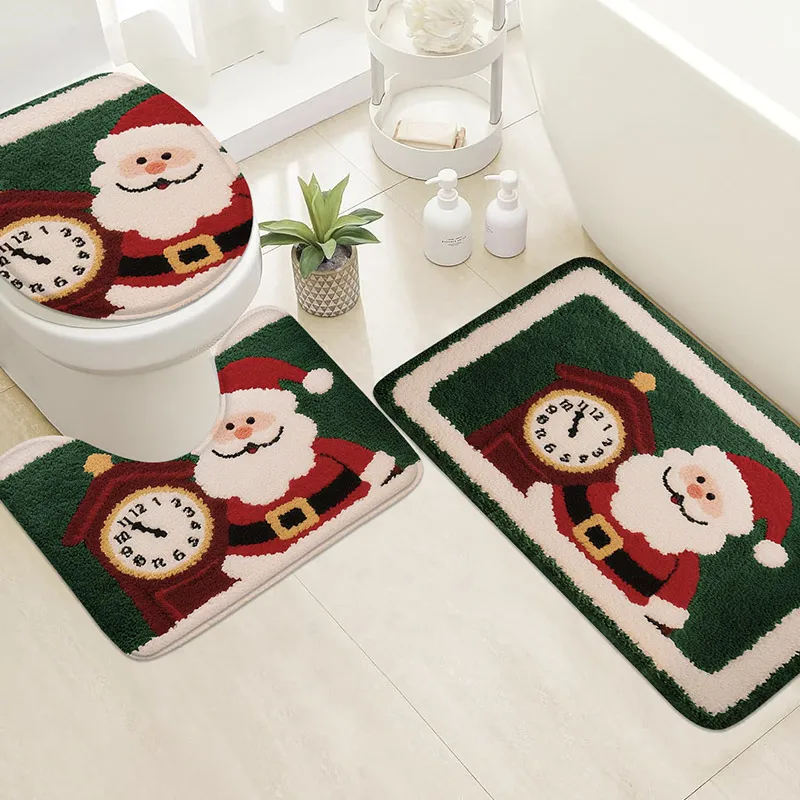 

Милый Набор напольных ковриков Санта-Клауса Нескользящий коврик для ванной комнаты Ковер для душевой комнаты Коврик для унитаза Коврик для двери Декоративный коврик
