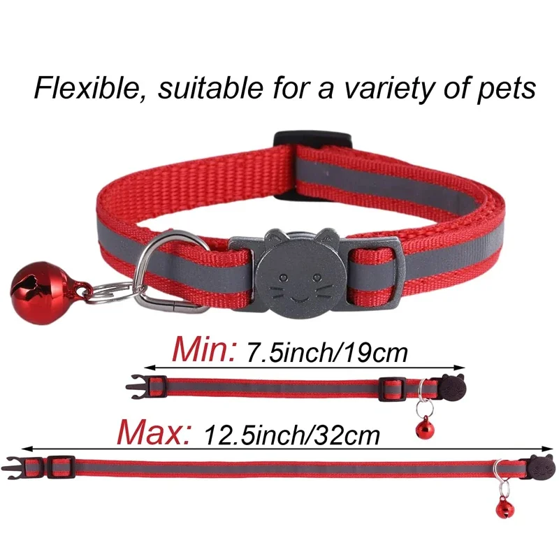 Safety Breakaway Cat Dog Collar Neck Strap Reflective Nylon Kitten Puppy Pet with Colorful Bell Puppy Pet Leash Accessories