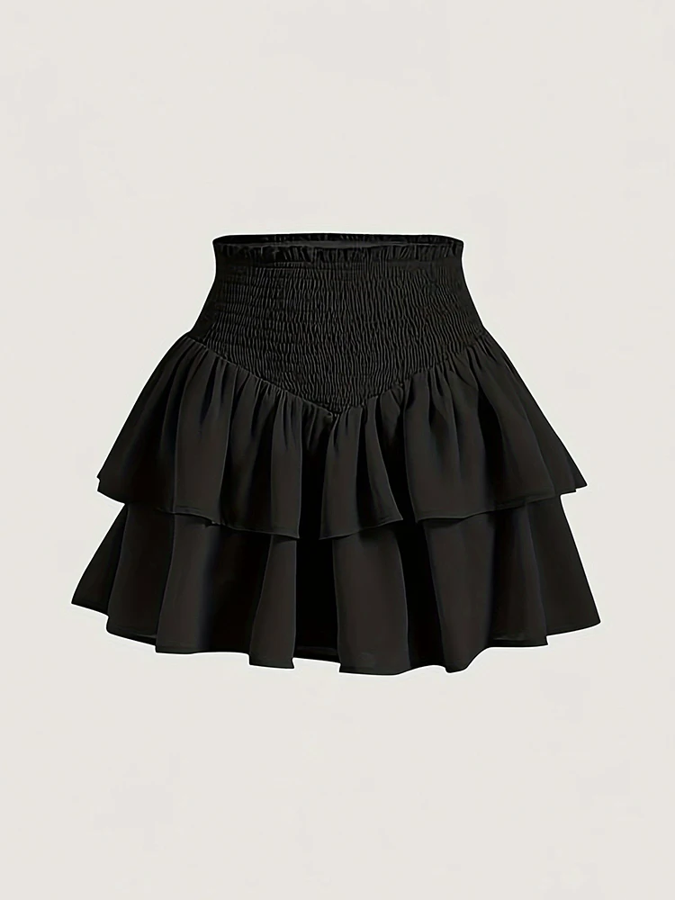 Elastic Waist Black Mini Kawaii Skirt Japanese Style School Y2k Aesthetic Ruffles Short Skirt Women Streetwear Short Skirt Traf