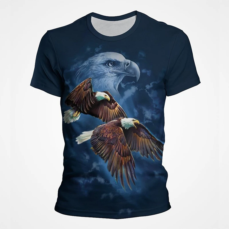 

America Eagle Hawk Print Streetwear Top Tees White head sea eagle Graphic Full Covered Print T Shirt Breathe Casual Short Sleeve