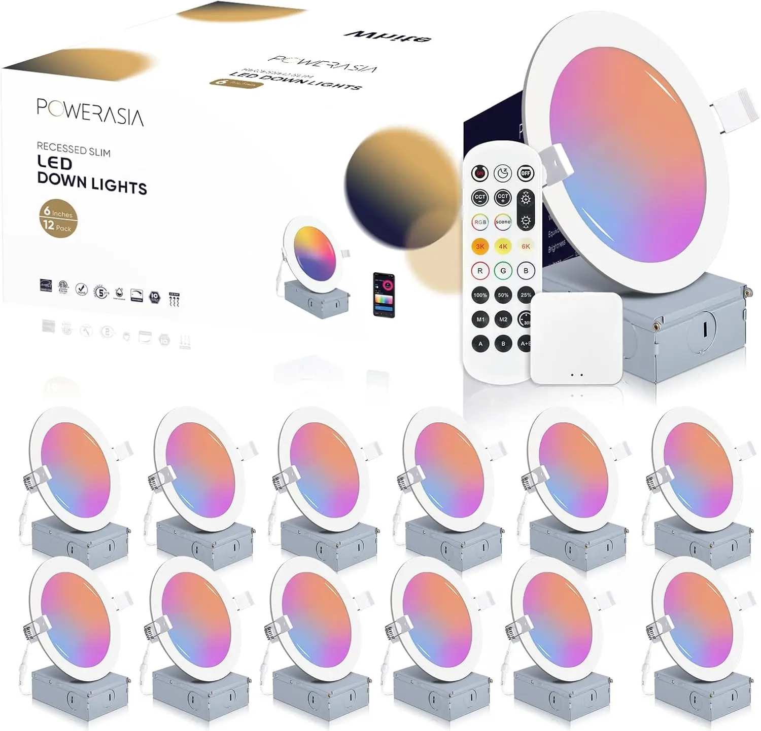 12 عبوة من الإضاءة الذكية المجوفة مقاس 6 بوصات، إضاءة LED رفيعة للغاية 12 وات 1200 لومن مع صندوق توصيل #1