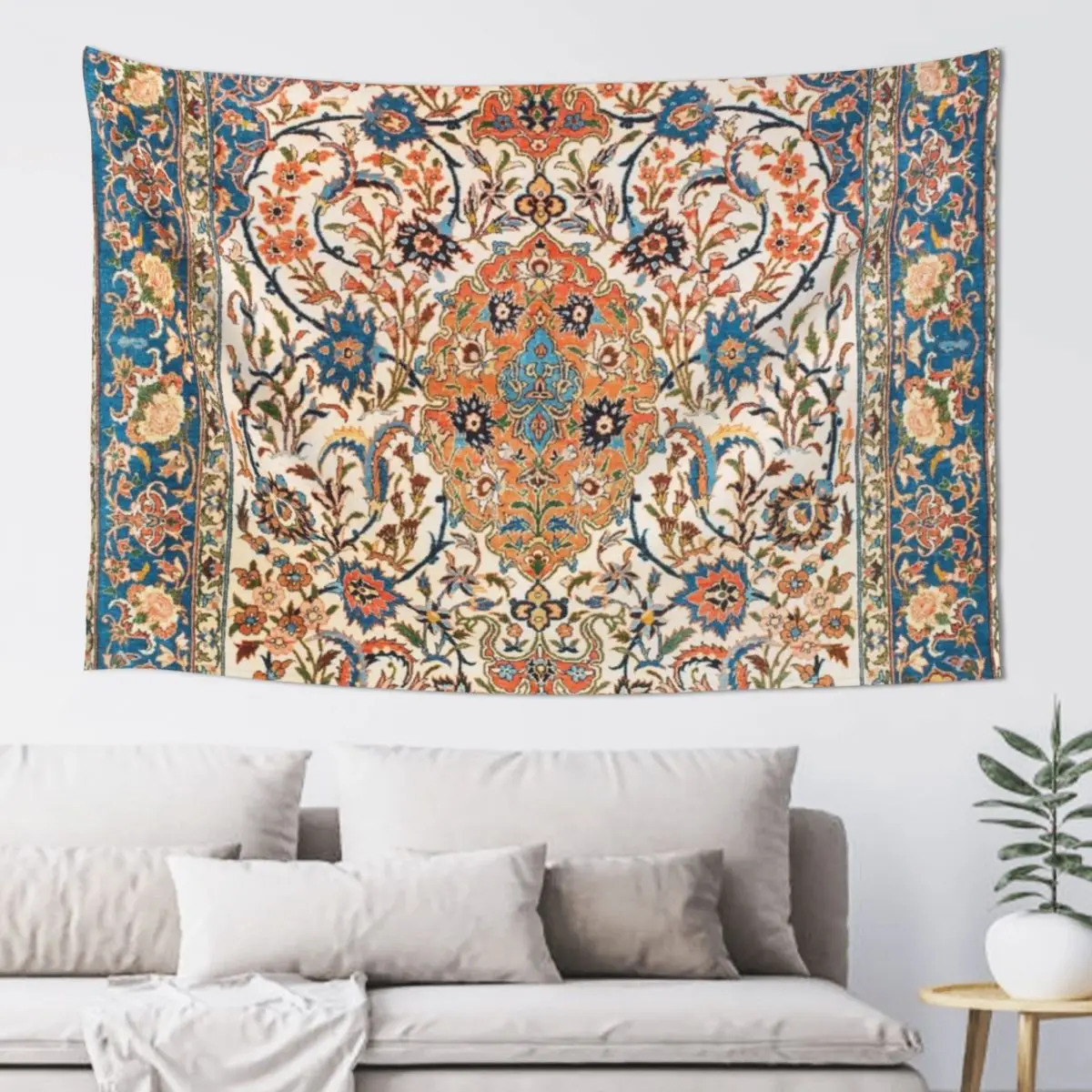 Isfahan Antique Central Persian Carpet Print Tapestry For Bedroom Mushroom Tapestry