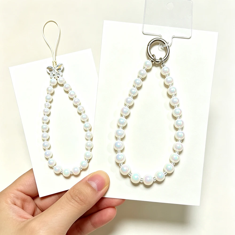 

Female Mermaid Rainbow Round Beaded Phone Lanyard Handheld Wrist Strap Keychain for All Phone Case Chain Charm Bag Accessories