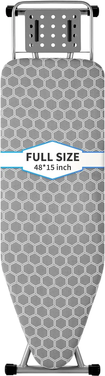 

Large Foldable Ironing Board with Heat-Resistant Cover, Adjustable Height and Iron Rest for Enhanced Stability (Silver Gray)