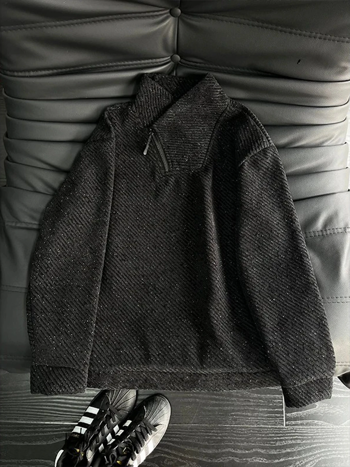 

Мужская толстовка на флисовой подкладке с длинным рукавом, воротником-стойкой и молнией, повседневная, многослойная, осенне-зимняя, из полиэфирного волокна, с высоким воротником, T-S...