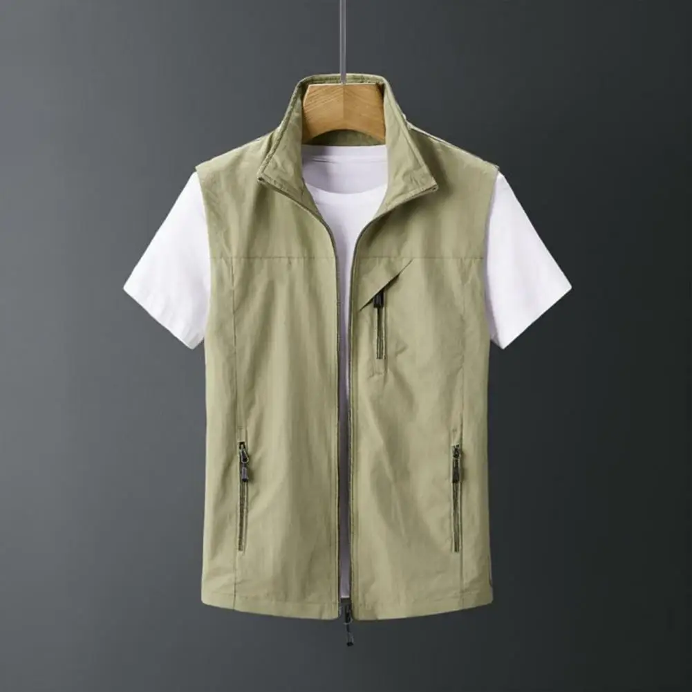 

Lapel Sleeveless Vest Coat Multiple Pockets Zipper Placket Waterproof Men Cargo Mountaineering Waistcoat Hiking Work Breathable