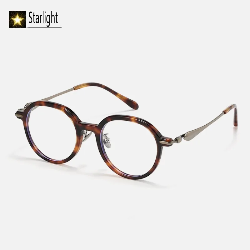 

Сверхлегкая ацетатная маленькая круглая оправа для очков в виде черепахи, мужская оправа для очков для близорукости и чтения с защитой от синего света, мужская оправа для близорукости для 137 мм