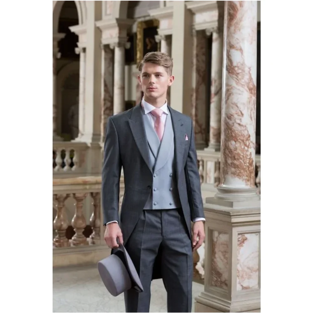 

Grey Tailcoat Wedding Men Suit 3 Pieces(Jacket+Pant+Vest+Tie) Masculino Trajes De Hombre Blazer Latest Coat Pant Designs