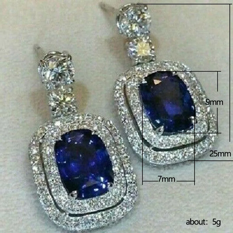 Huitan Noble Blue Cubic Zirconia Wedding Earrings for Women Brilliant CZ Graceful Female Ear Dangle Accessories Fashion Jewelry