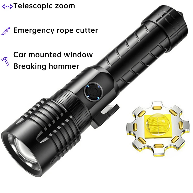 

High Power LED Flashlight with Display, USB Rechargeable, 5 Lighting Modes, Torch for Camping, Fishing, Hiking, 30W