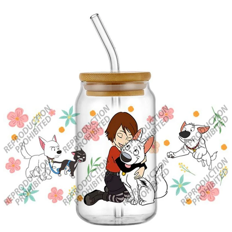Hotsale Lovely Bolt Popular Cartoon Dog 16oz UV DTF 3D Transfer Sticker Decals Wraps For Glass Can Cup Craft DIY Gift Creative