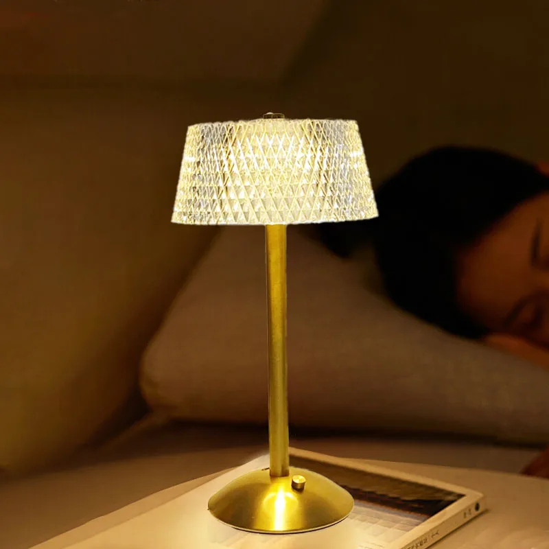 Touch Diamond Bar Table Lamp LED Crystal Bedside Lamp Dimming Sensor Desk Lamp 3 Color Lighting Fixture for Hotel/Cofe/Home