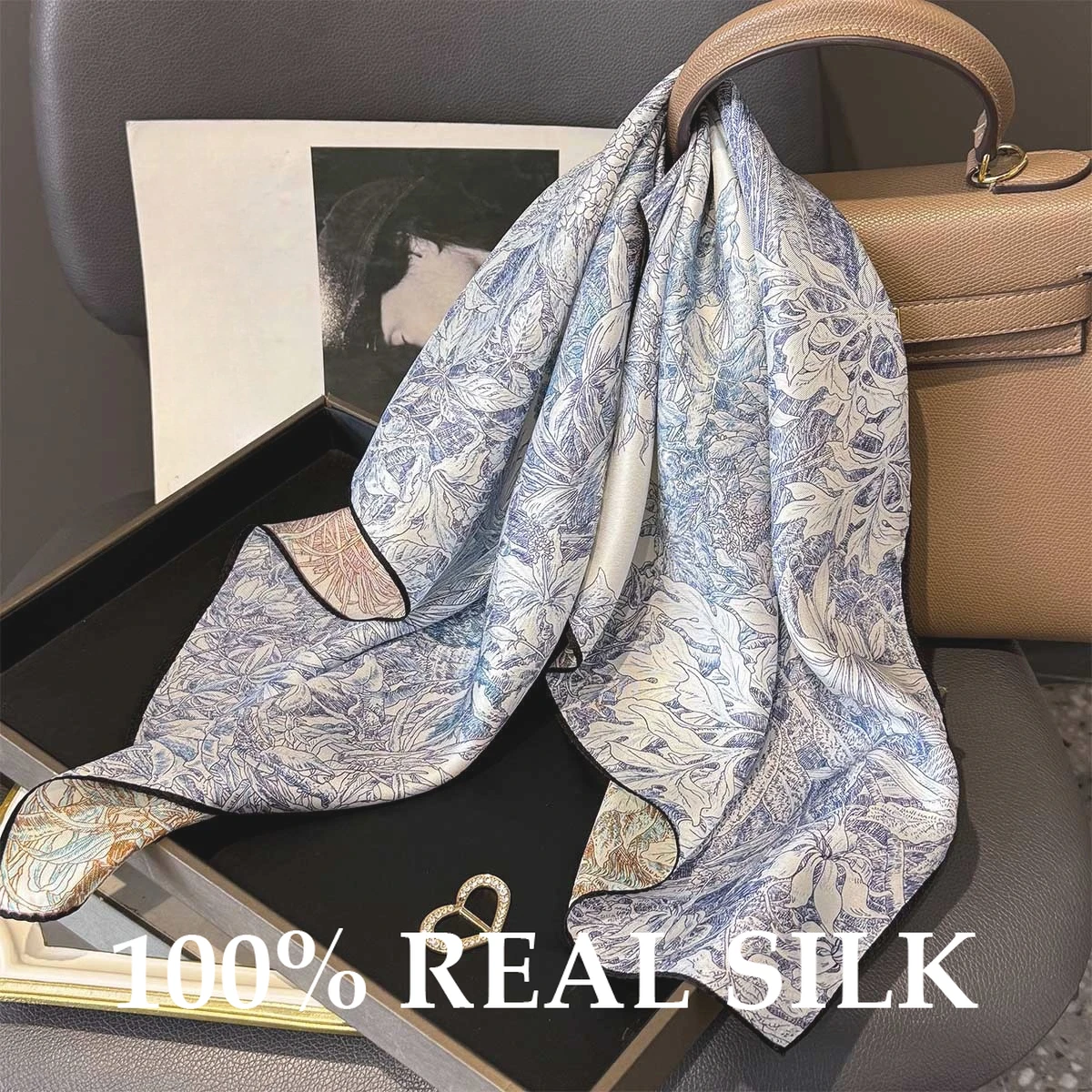 

100% Pure Silk Square Scarf Girl Fashion Print Shawl Scarves Women Wrap Hijab Foulard Bandana Hairband Headband Pashmina Poncho