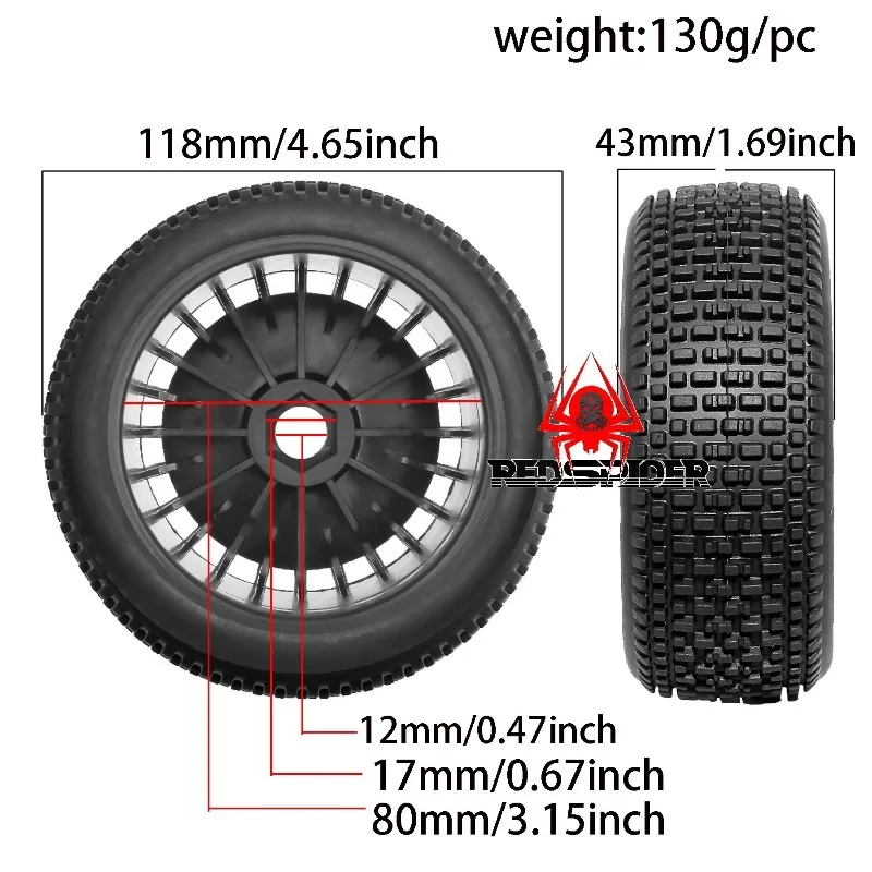 Pneu de véhicule tout-terrain, roue hexagonale de 17mm, 118mm, 1/8, pour voiture RC 1/8 ARRMA Typhon 6s TRXS Jato, 4 pièces