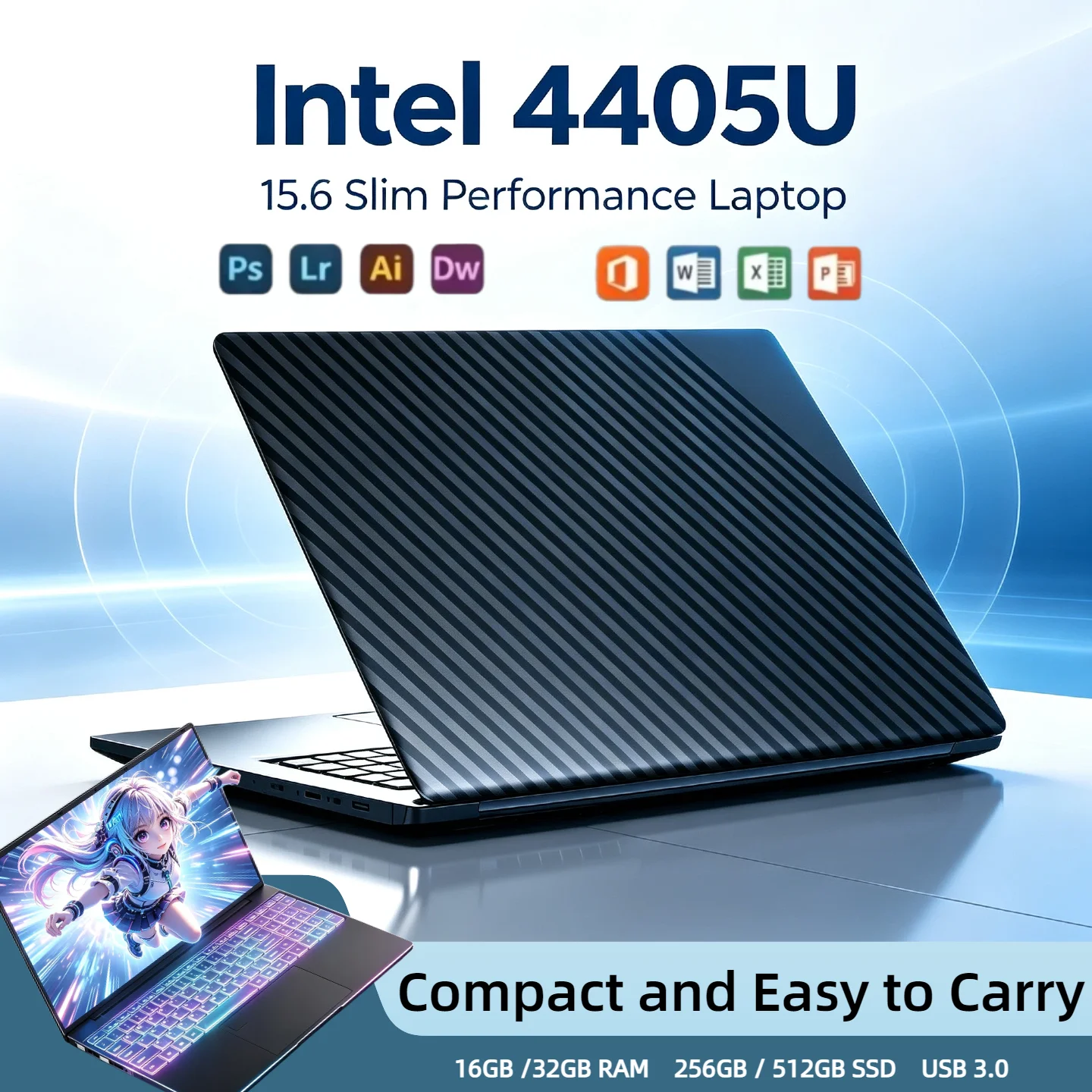 15.6 Inch Ultra Slim Laptop 4405U 16GB RAM 2TB SSD FHD Screen Student Notebook Online  Projects Performance Smooth Operation