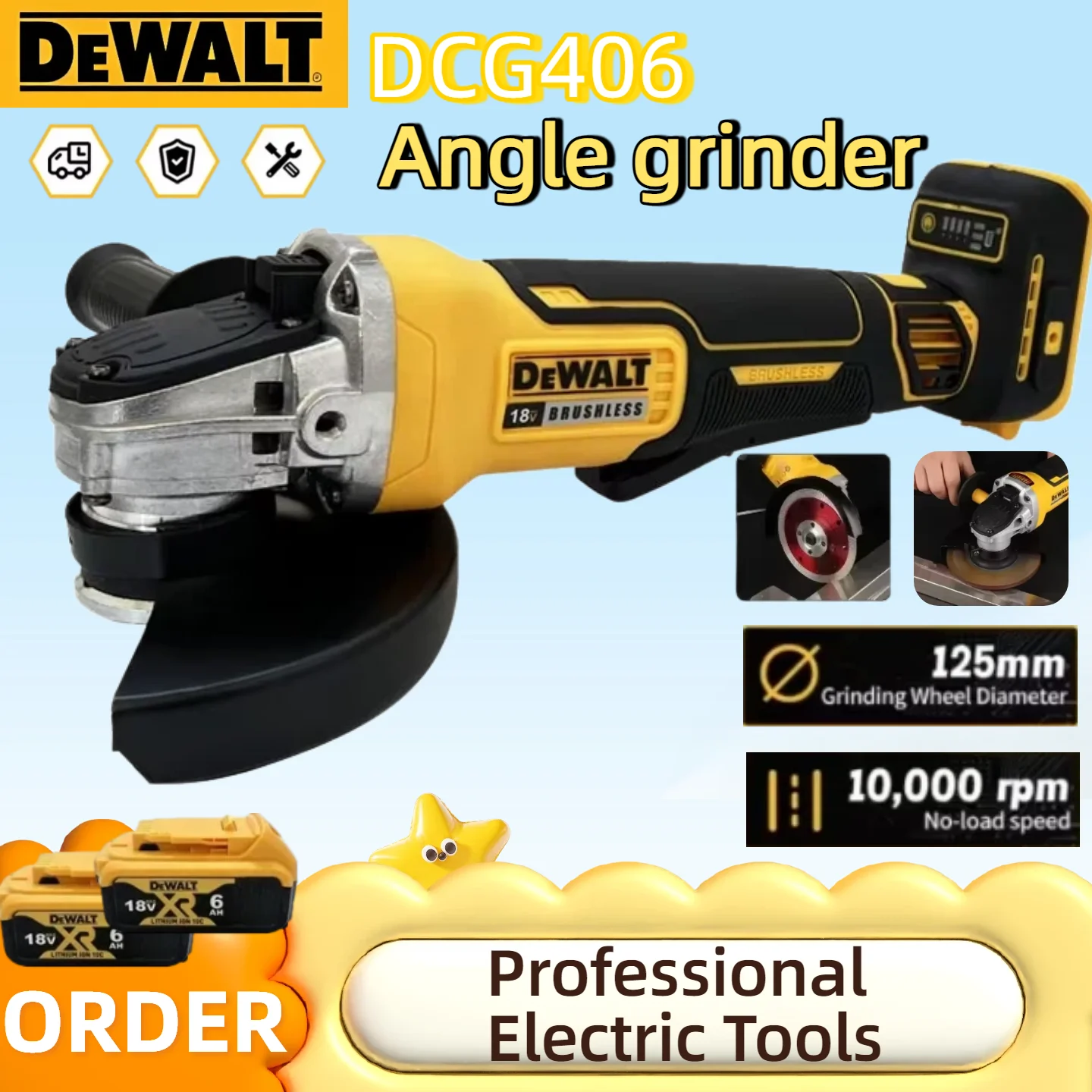 DEWALT DCG405 Winkelschleifer 125mm Ergonomisches Flachkopf-Design 20V Lithium Bürstenloser Akku-Trennschleifer