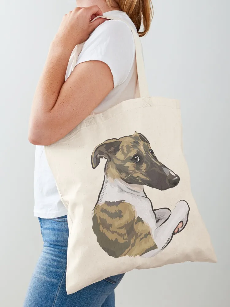 Brindle Whippet looking over shoulder Tote Bag supermarket folding bag shopping bags foldable