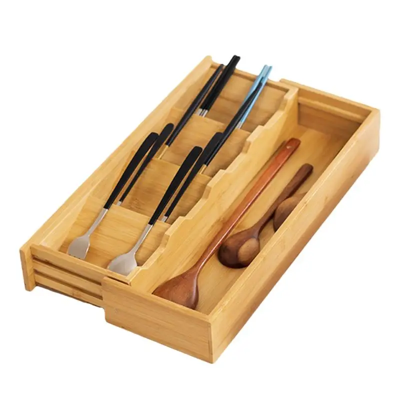 Expandable Bamboo Wood Cutlery Tray Drawer Utensil Organizer Adjustable For Silverware And Cooking Utensils For Silverware