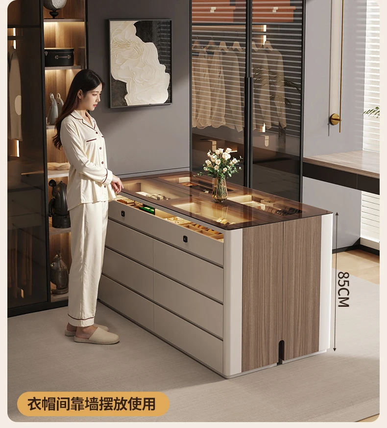 Cloakroom Middle Island Cabinet Jewelry Display Cabinet Counter with Fingerprint Lock Double-sided Storage Bucket Cabinet