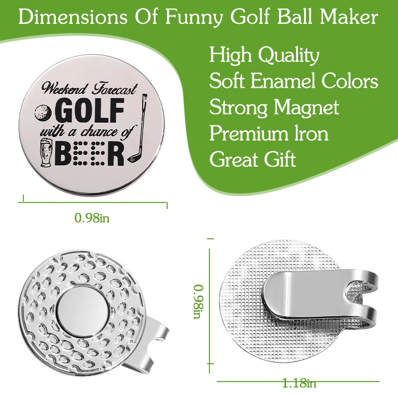 Funny Magnetic Hat Clip Weekend Forecast Golf With A Chance Of Beer Sliver Color Golf Marker With Baseball Clip Accessories Gift