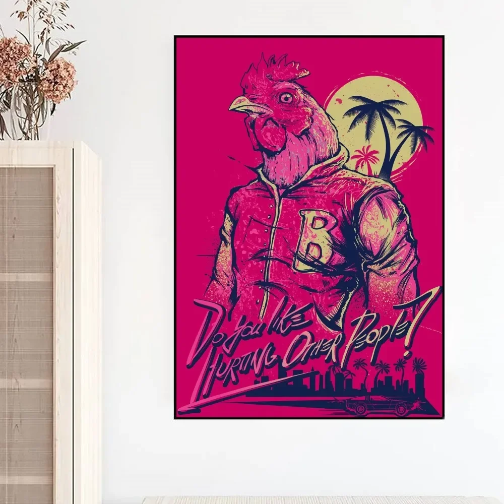 الخط الساخن ميامي لعبة فيديو المشارك قماش اللوحة الحديثة غرفة المعيشة المنزلي غرفة نوم دراسة بار الرجعية الديكور جدار الفن هدية #6