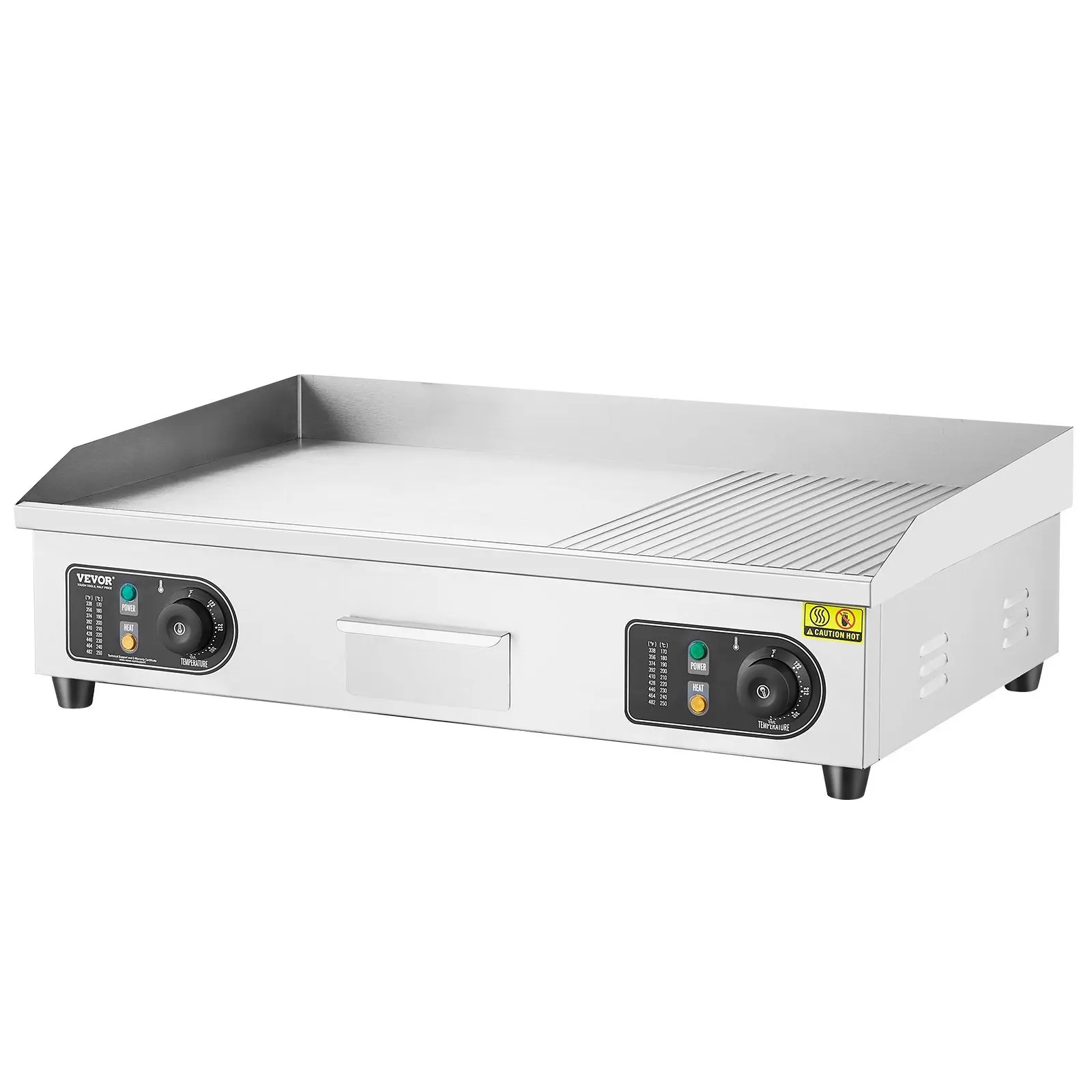 Commercial Electric Griddle, 2800W Countertop Half-Flat Top Grill, 122°F-572°F Adjustable Temp