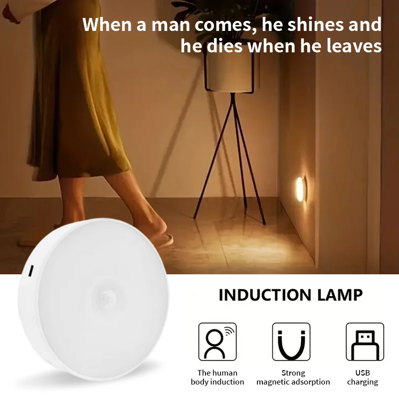 3pcs Motion Sensor LED Night Light USB Rechargeable Night Lamp For Kitchen Cabinet Wardrobe Lamp Staircase Wireless Closet Light