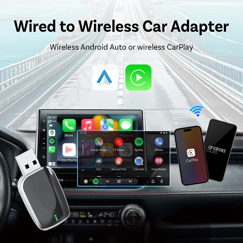 [G]2in1 Wireless CarPlay Android Auto Adapter AI Box Plug&Play Automatic Connection Compatible With 99% Of Cars For Car Radio