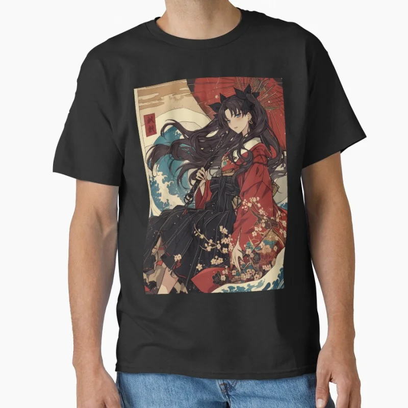 

Traditional Rin Videogame Fate Stay Night Anime T shirt for man Large size Tops Manga Graphic Print Y2k Clothes Cartoon Tee