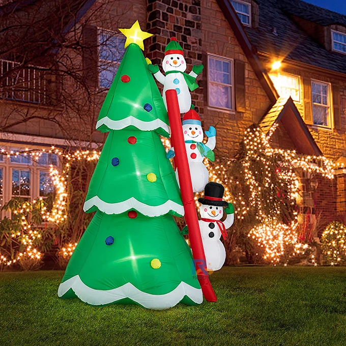 Advertising Digital Printing Silvery Inflatable Christmas Snowman Climbing Tree Air Blower for Indoor/Outdoor Use Custom Logo