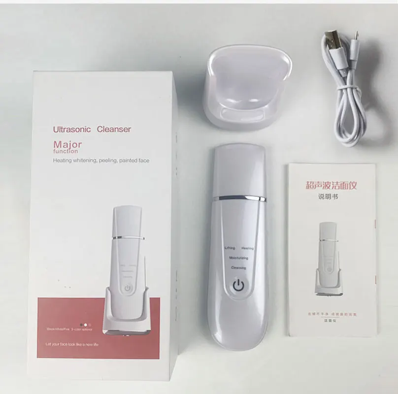 Scrubber per la pelle ad ultrasuoni pulizia del viso rimozione dei punti neri dei pori detergente per il viso profondo Peeling riscaldamento EMS Lift Beauty Machine