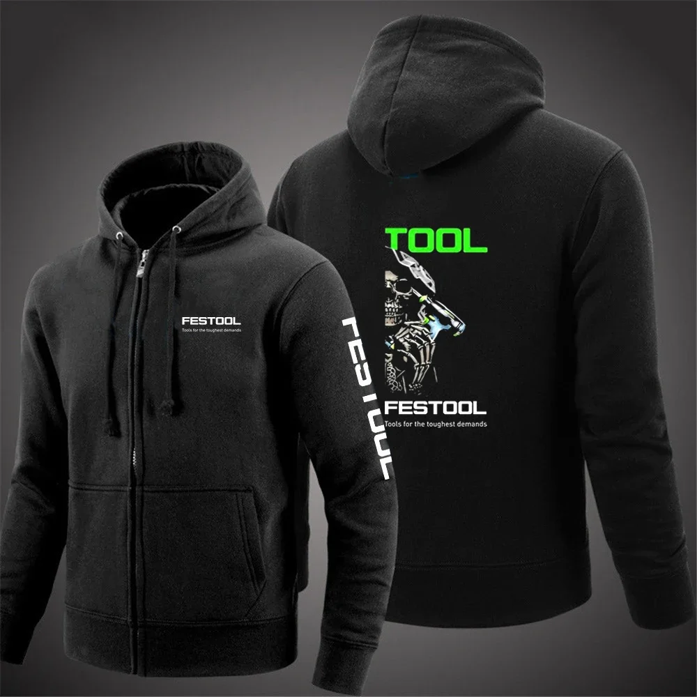 2024 Spring Autumn Men's Festool Tools Logo Print Casual Harajuku Classic Solid Color Sweatshirt Streetwear Loose Hooded Hoodies