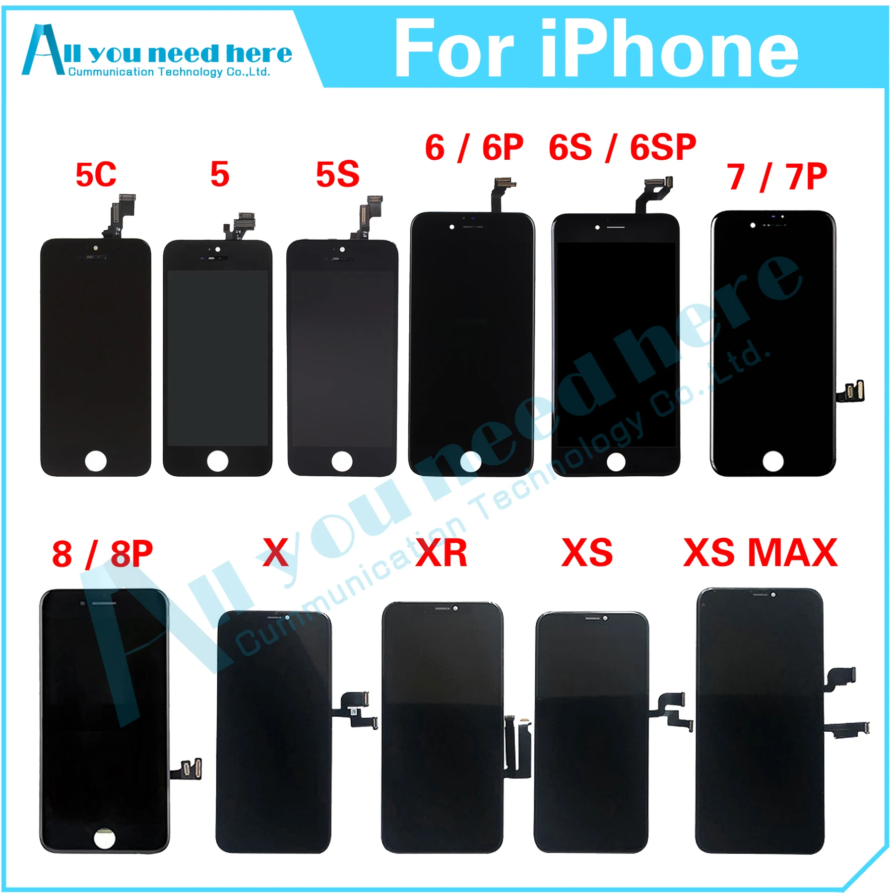 

For iPhone 5 5S 5C 6 Plus 6S Plus 7 Plus 8 Plus 11 Plus 12 Plus X XR XS MAX LCD Display Touch Screen Digitizer Assembly