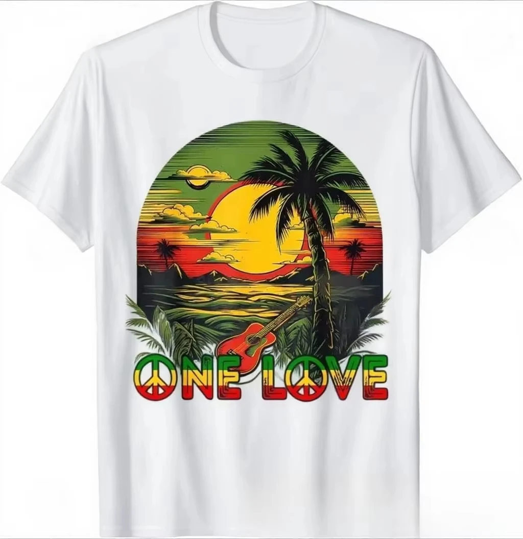 2026 Reggae Music Guitar Rasta Pride Jamaica Rasta Reggae Sunset T-Shirt Fresh Chic Edgy Tshirts Edgy Chi Y2K