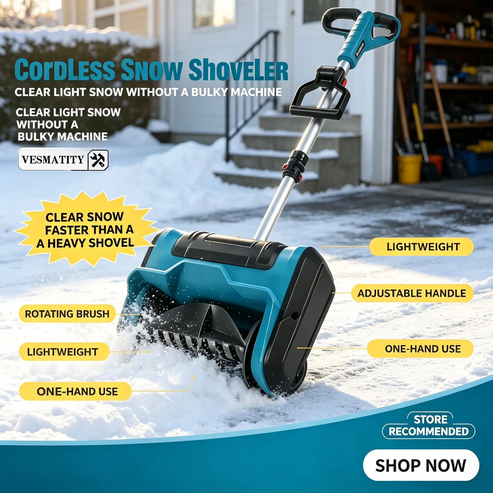 Vesmatity 20000RPM Brushless Electric Snowplow 3000W Cordless Snow Shovel Snow Sweeper Courtyard Street For 18V Battery Pin