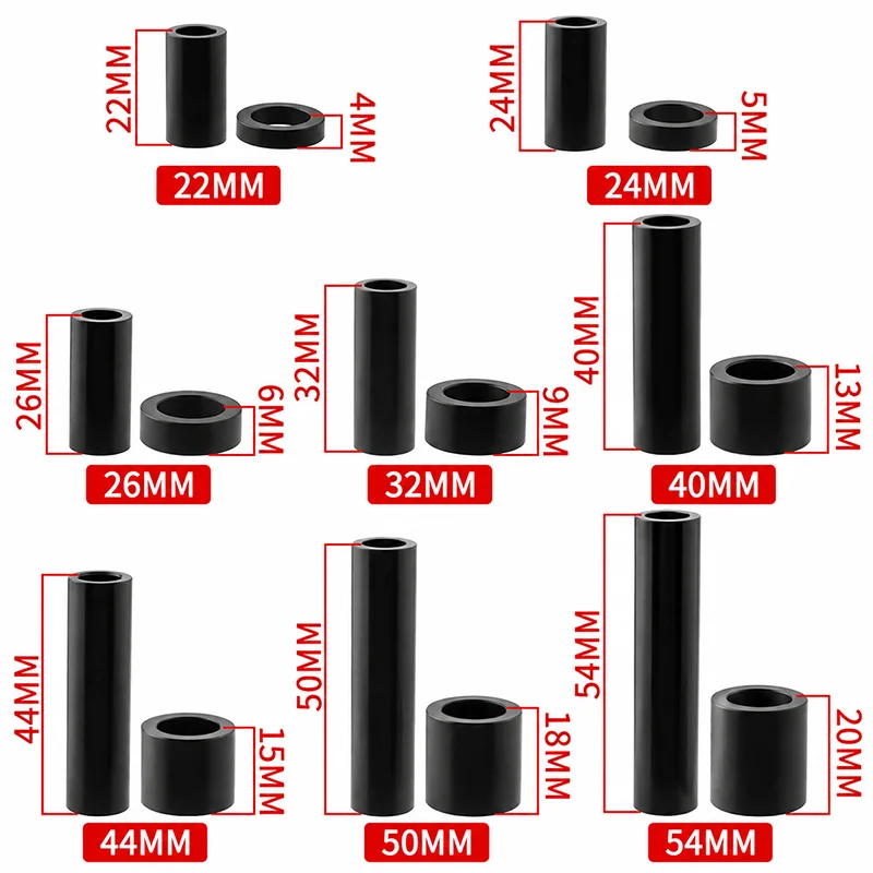 Bicycle Rear Shock Mounting Bushing 8mm ID 12mm OD, Black Spacer Hardware 22/24/26/32/40/44/50/54mm