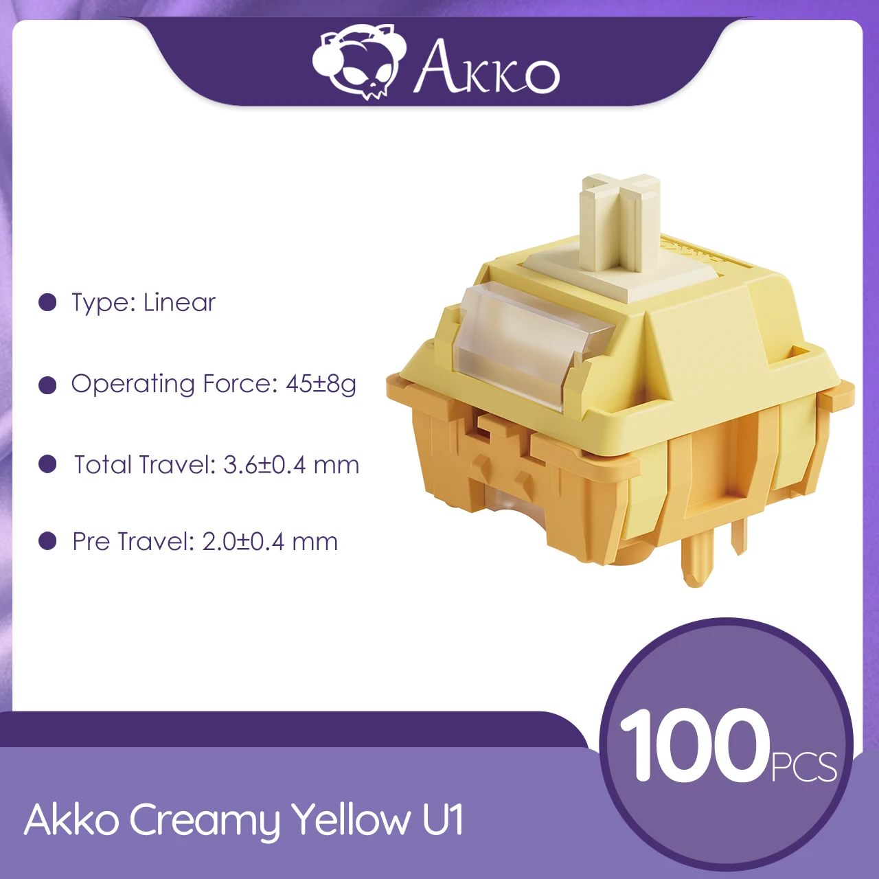 Akko U1 Romige Gele Schakelaar 45g Lineair Glad Fabrieksgevoerd 5Pins MX Schakelaars Hot Swap Mechanische Toetsenbord Accessoires 100 stuks