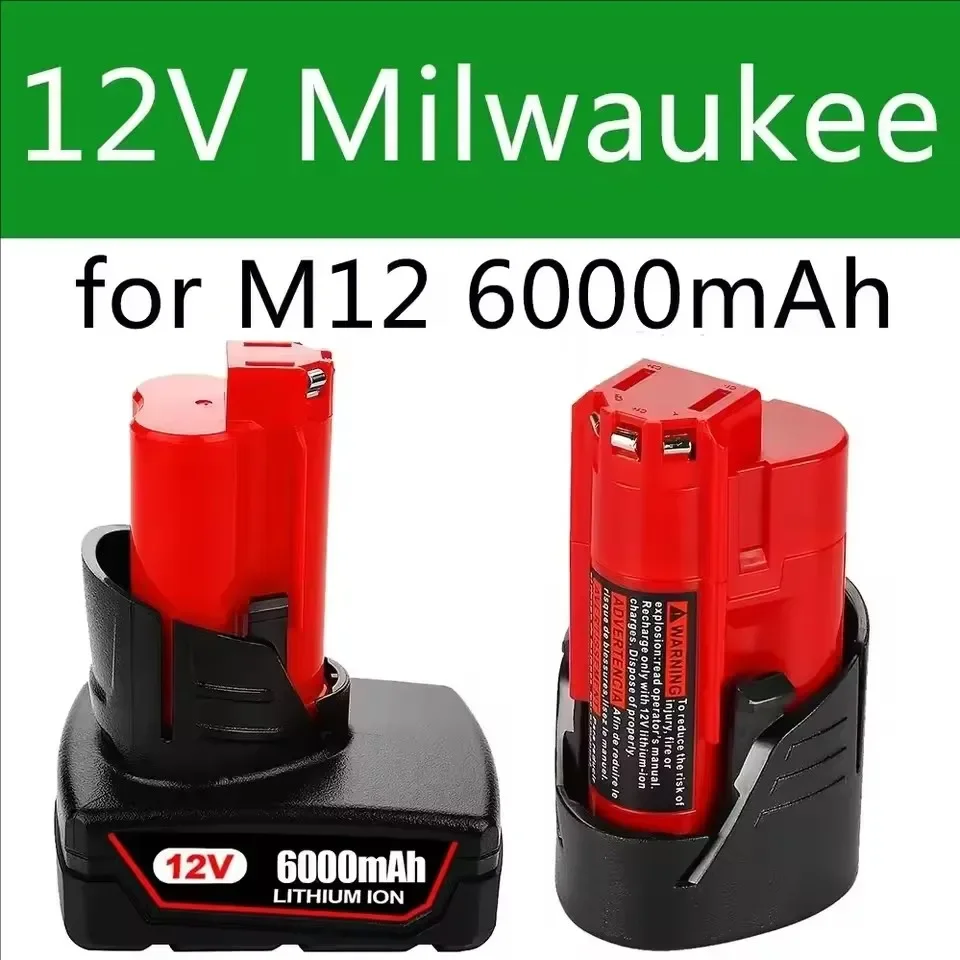 2025 For Milwaukee M12 12V 6000mAh Li-ion Battery for Milwaukee M12 C12 XC 48-11-2440 48-11-2402 48-
