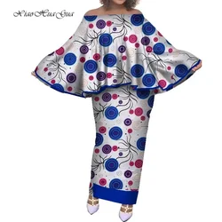 Ropa africana para mujer, Blusa de manga de murciélago con cuello oblicuo y faldas largas, trajes estampados africanos Bazin Riche, conjunto de trajes para mujer WY7893