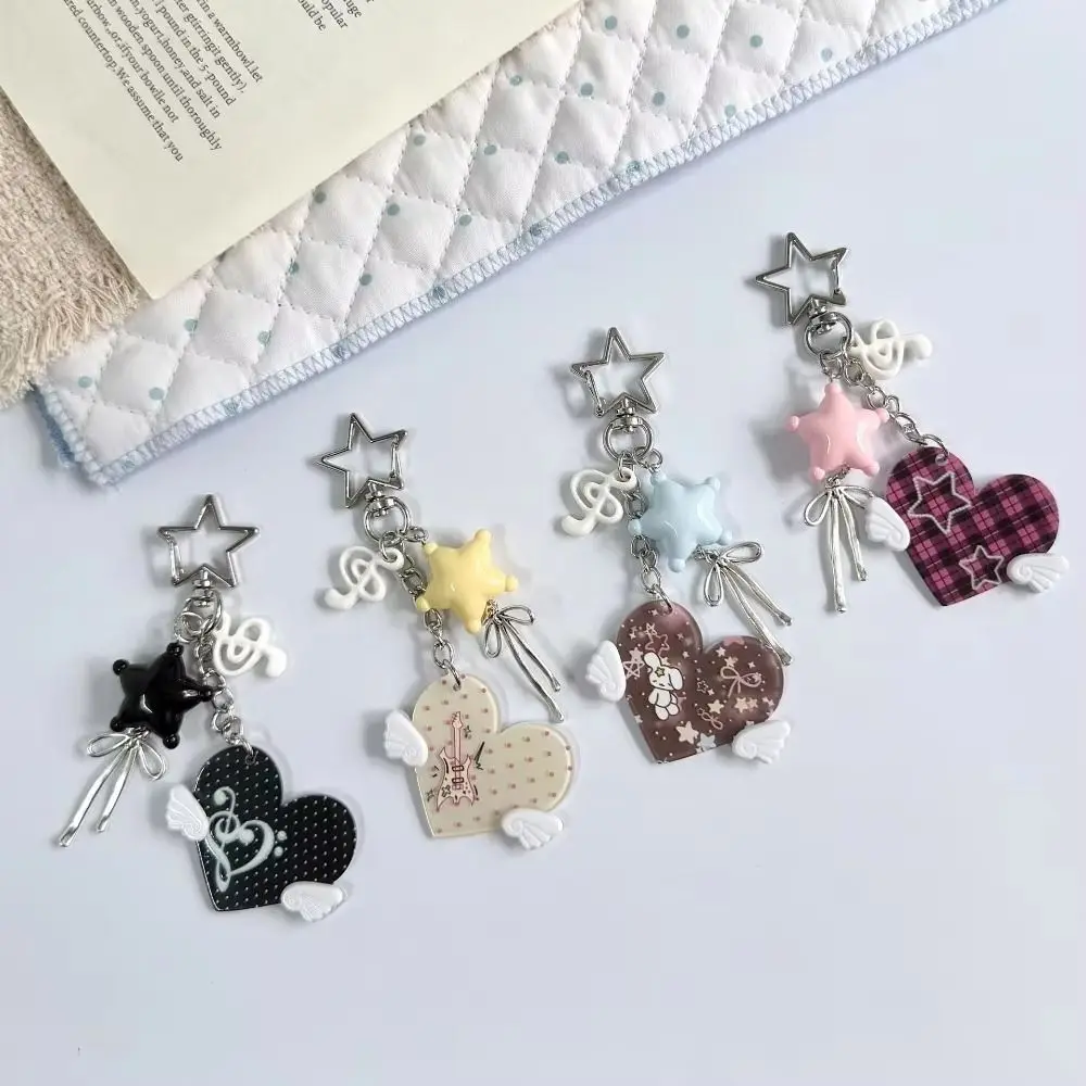 Acrylic Angel Wings Keychain Heart Shape Polka Dot Y2K Bag Charm Double Sided Cartoon Vintage Musical Note Keychain