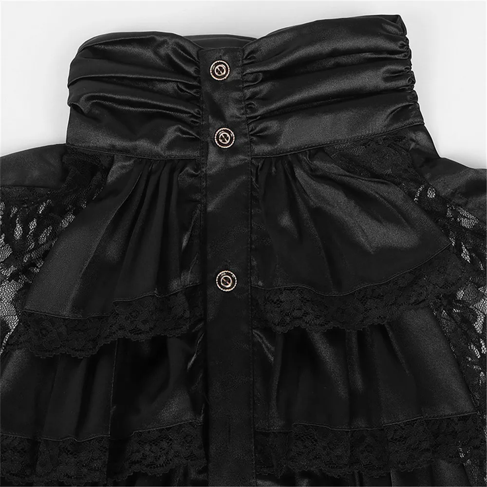 Camisa de renda medieval masculina, camisa vitoriana Jabot, tops góticos, Halloween