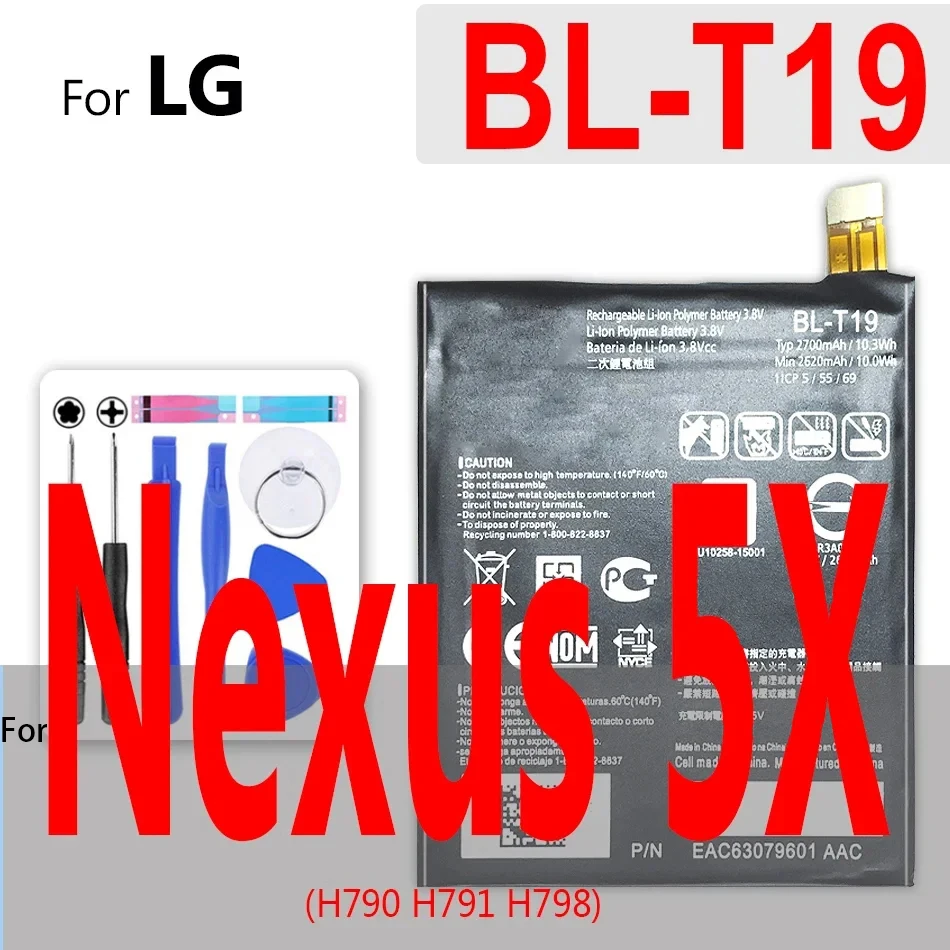 Battery For LG Google for Nexus G 4 5 5X/X Cam Power 2 Zero Q6 Pixel 2 XL E980 D820 Megalodon D8 BL-T5 BL-T9 BL-T19 BL-T35