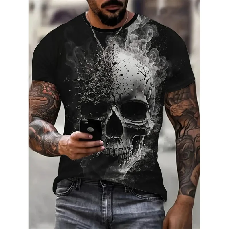 Vintage T Shirt For Men 3D Skull Print Tees Summer new Casual Short Sleeve Oversized Man Clothing Daily O Neck T-Shirts Pullover