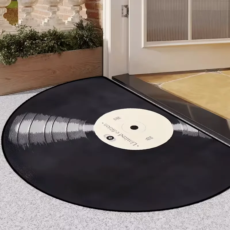Retro Vinyl-Schallplatten-Halbrundmatte Kreative Türmatte Eingangsbereich Themenmatte Wohndekor Rutschfeste Bodenmatte Schlafzimmer-Accessoires