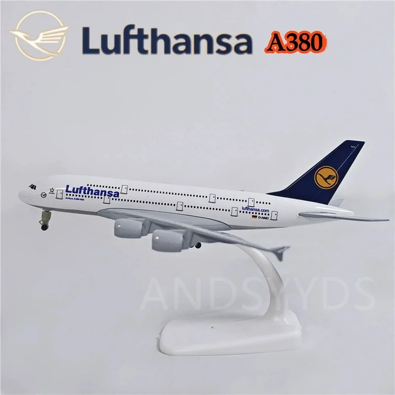 طائرة A380 لفتhansa الخطوط الجوية طائرة مصغرة 20 سنتيمتر دييكاست سبيكة معدنية 1/400 مقياس طائرة نموذجية مع حامل جمع العرض