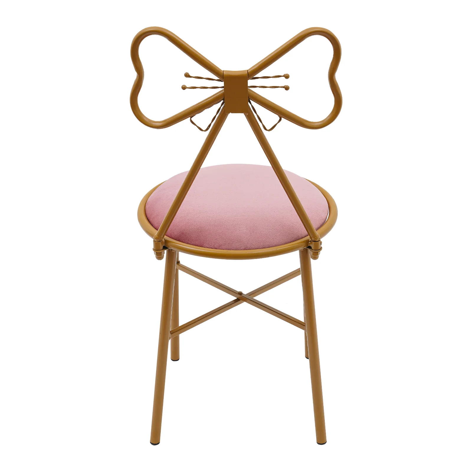 Pink Bow Backrest Princess Chair Modern Butterfly Shaped Armless Makeup Vanity Chair with Metal Frame & Sponge Cushion