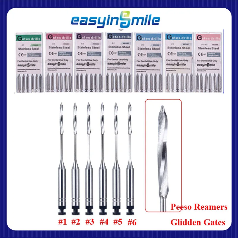 

Dental Endo Glidden Gates Peeso Reamers Drills Rotary Root Canal Files Endodontic Materials 32mm #1-#6 Easyinsmile 6Pcs