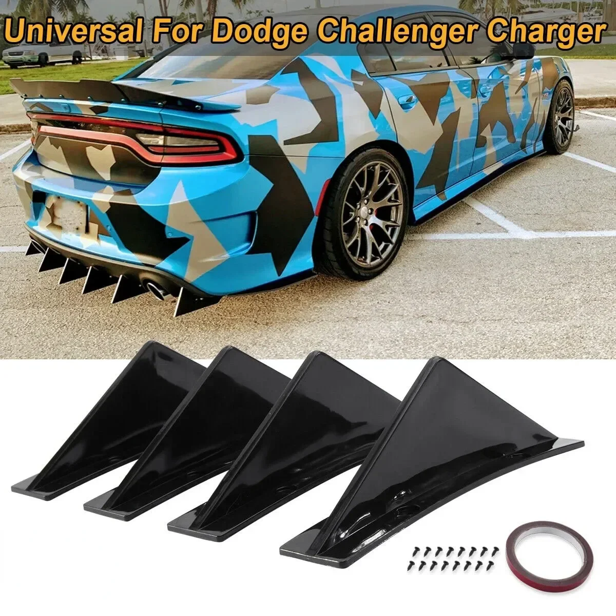 Curved Rear Bumper Shark Fins Diffuser Canards Splitter Body Kit Apron Universal For Dodge Charger Challenger Car Accessories