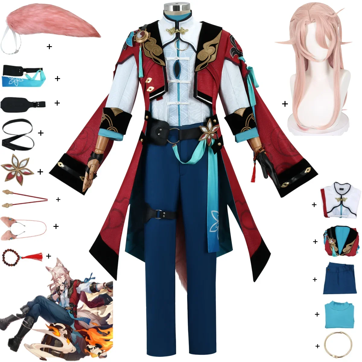 Game Honkai: Star Rail Jiao Qiu Cosplay Costume Xianzhou Yaoqing Jiaoqiu Uniform Tail Headwear Wig Man Halloween Party Suit